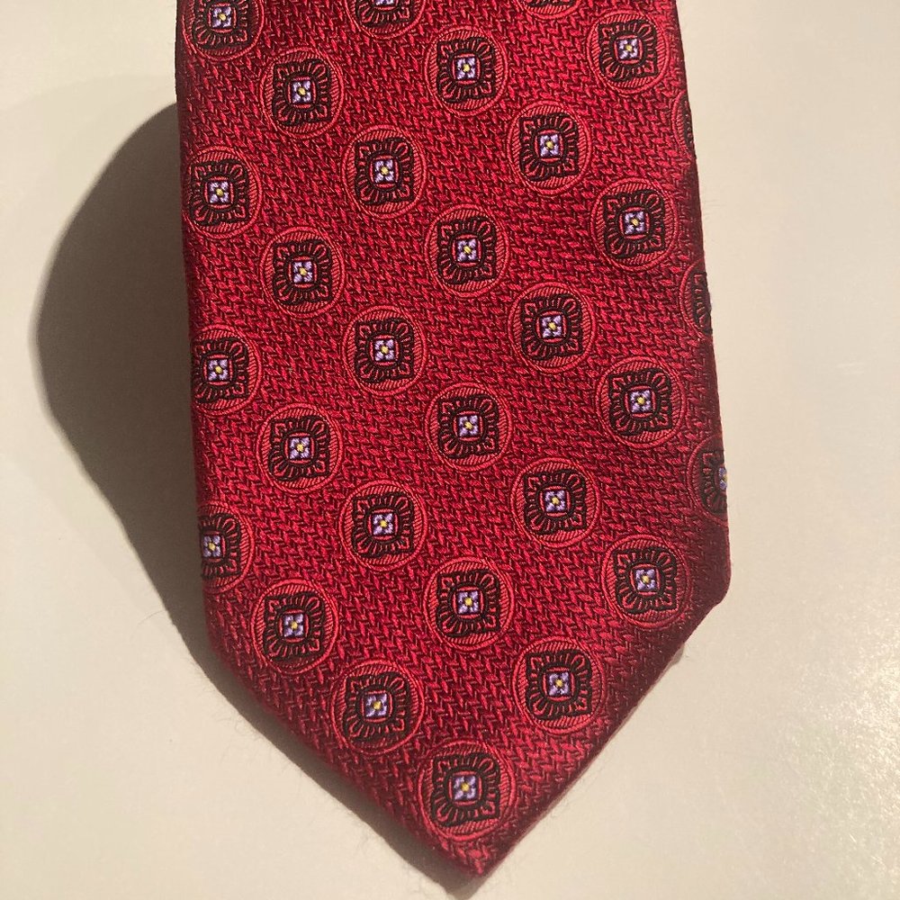 Robert Talbott Mens Silk Necktie Red Purple Geometric Hand Sewn Tie
